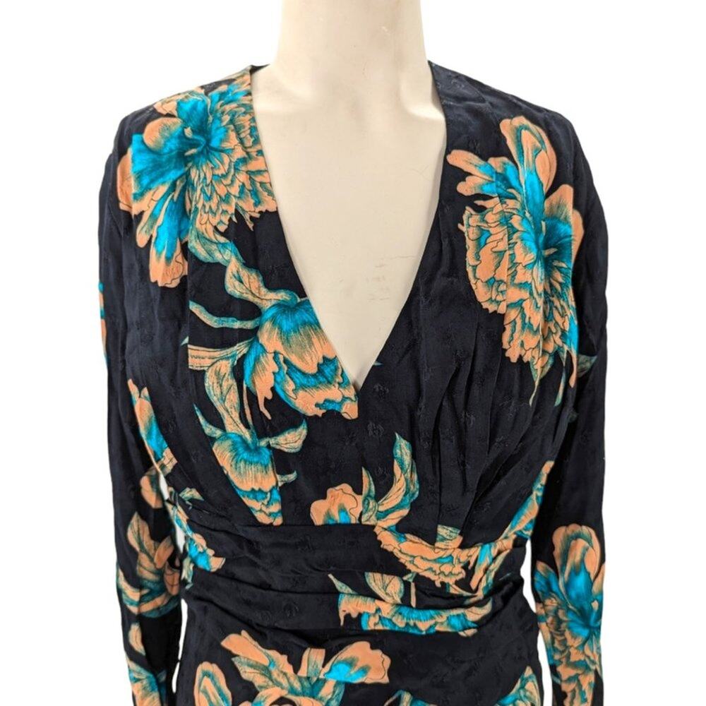 Sandro Paris Bruni Asymmetric Black Floral Wrap Mini Dress New 36 Small 2 4 - Picture 10 of 11